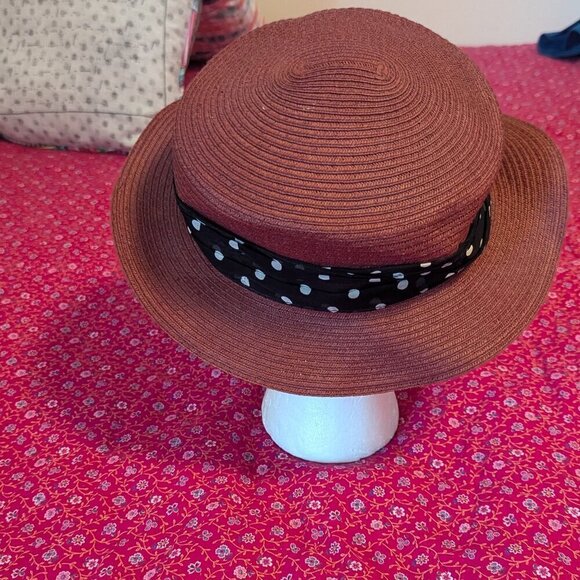 Vintage Goorin Bros Weave Boater Fedora Old Money Heritage Polka Dot Sash Preppy - Picture 10 of 10